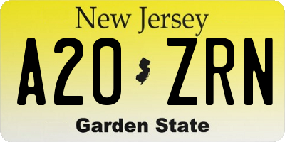 NJ license plate A20ZRN