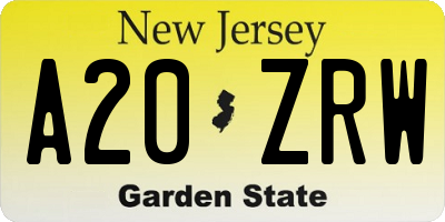 NJ license plate A20ZRW