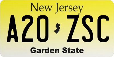 NJ license plate A20ZSC