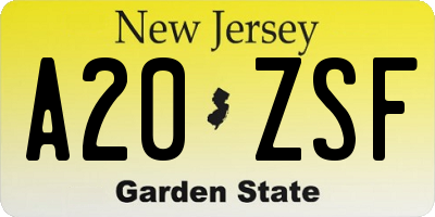 NJ license plate A20ZSF
