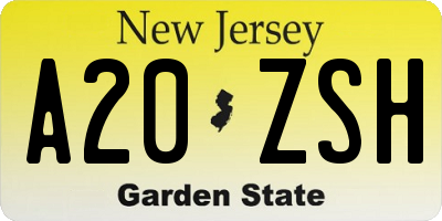 NJ license plate A20ZSH