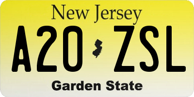 NJ license plate A20ZSL
