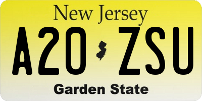 NJ license plate A20ZSU