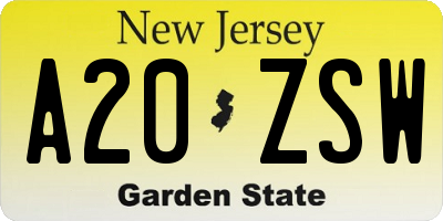 NJ license plate A20ZSW