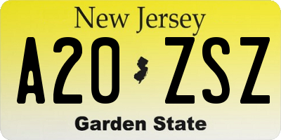 NJ license plate A20ZSZ
