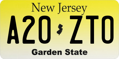 NJ license plate A20ZTO