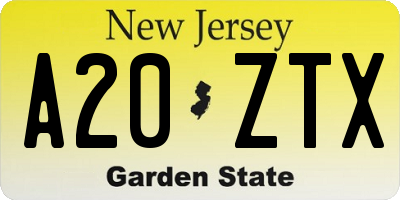 NJ license plate A20ZTX