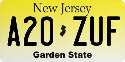 NJ license plate A20ZUF
