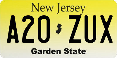 NJ license plate A20ZUX