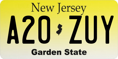NJ license plate A20ZUY