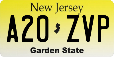 NJ license plate A20ZVP