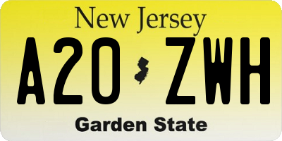 NJ license plate A20ZWH