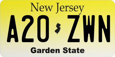 NJ license plate A20ZWN