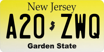 NJ license plate A20ZWQ