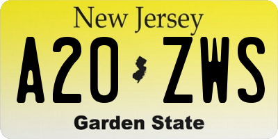 NJ license plate A20ZWS