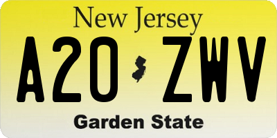NJ license plate A20ZWV