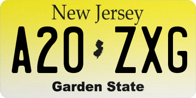 NJ license plate A20ZXG