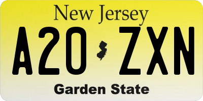 NJ license plate A20ZXN