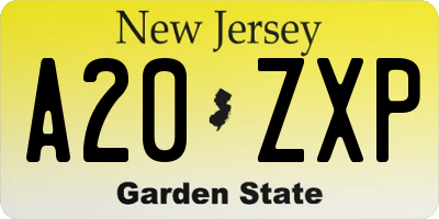 NJ license plate A20ZXP