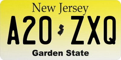 NJ license plate A20ZXQ