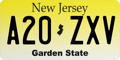 NJ license plate A20ZXV