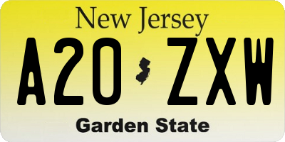 NJ license plate A20ZXW