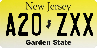 NJ license plate A20ZXX