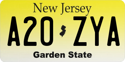 NJ license plate A20ZYA