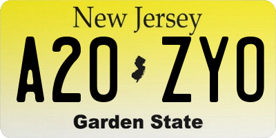 NJ license plate A20ZYO