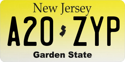 NJ license plate A20ZYP
