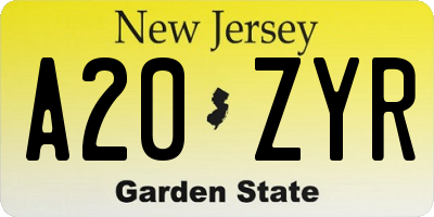 NJ license plate A20ZYR