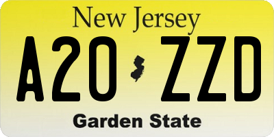 NJ license plate A20ZZD