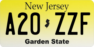 NJ license plate A20ZZF