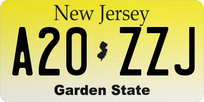 NJ license plate A20ZZJ