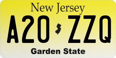 NJ license plate A20ZZQ