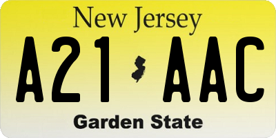 NJ license plate A21AAC