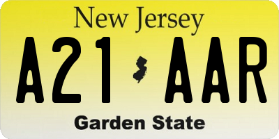 NJ license plate A21AAR