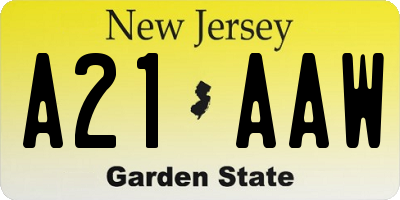 NJ license plate A21AAW