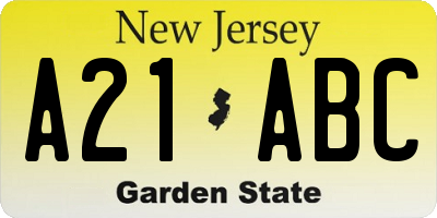 NJ license plate A21ABC