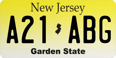 NJ license plate A21ABG