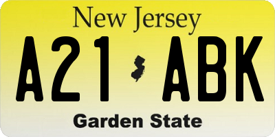 NJ license plate A21ABK