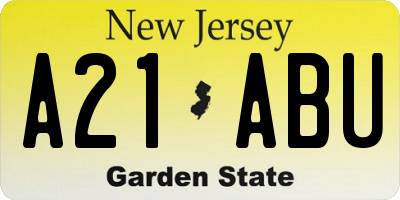 NJ license plate A21ABU