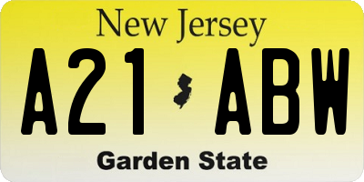 NJ license plate A21ABW