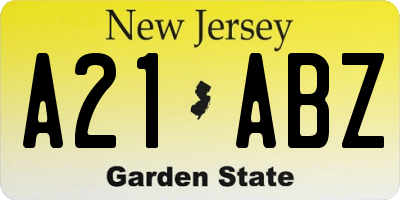 NJ license plate A21ABZ