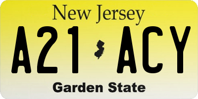 NJ license plate A21ACY