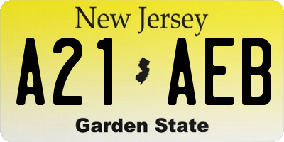 NJ license plate A21AEB