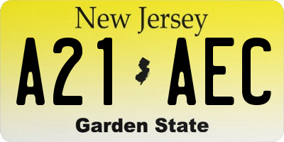NJ license plate A21AEC