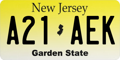 NJ license plate A21AEK