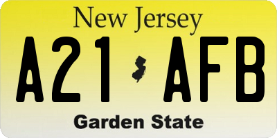 NJ license plate A21AFB