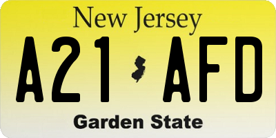 NJ license plate A21AFD
